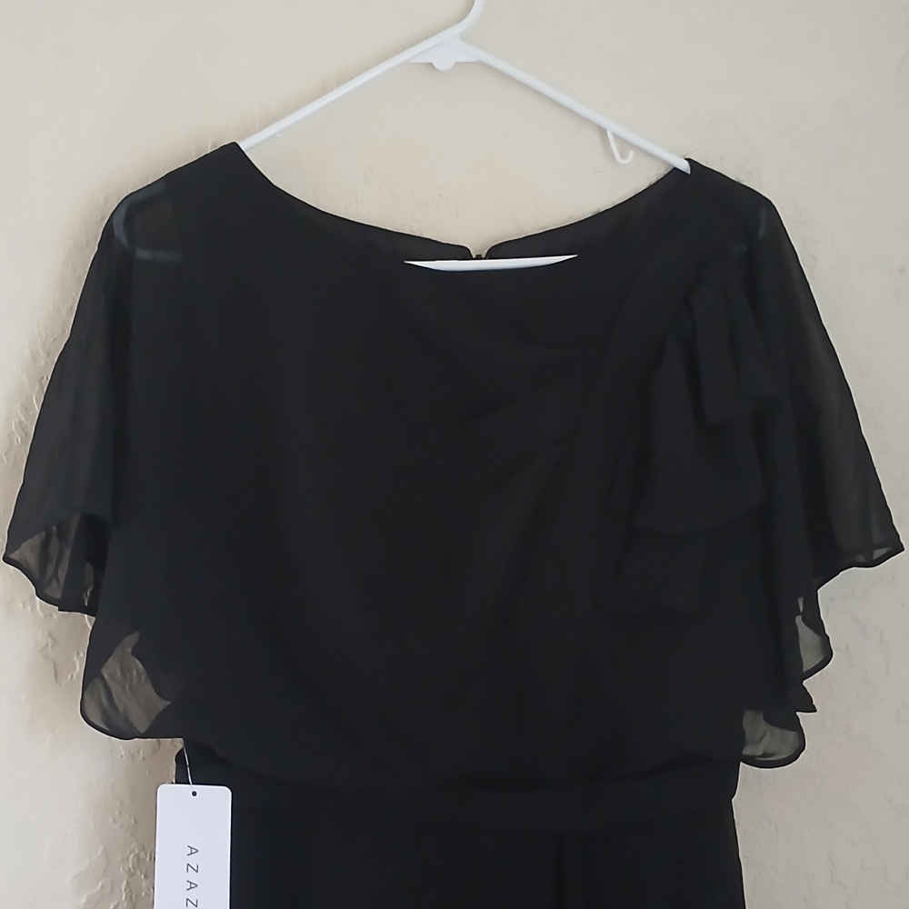 Azazie Aalyiah Elegant Modest Black Chiffon Dress